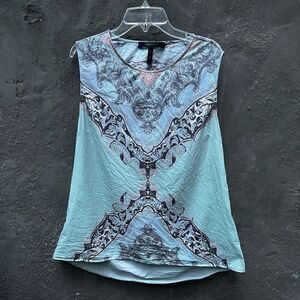 BCBG MAX AZRIA ADONIA PAISLEY FLORAL MOTIF SCARF PRINT OPEN BACK DRAPE TANK S